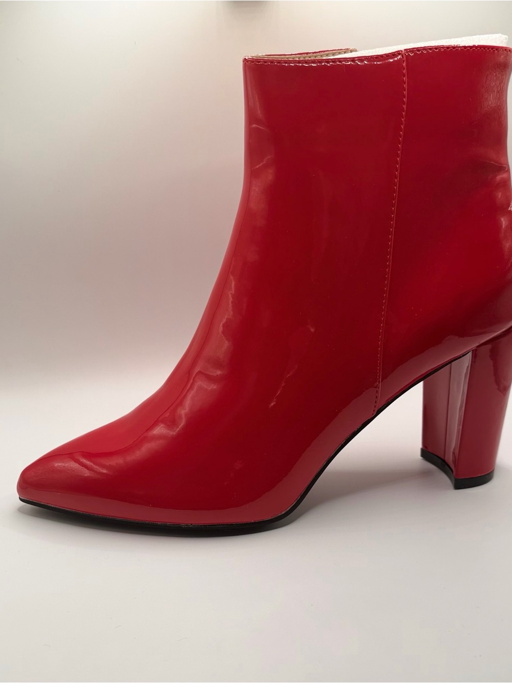 Women's Red Patent Ankle Booties with Block Heel